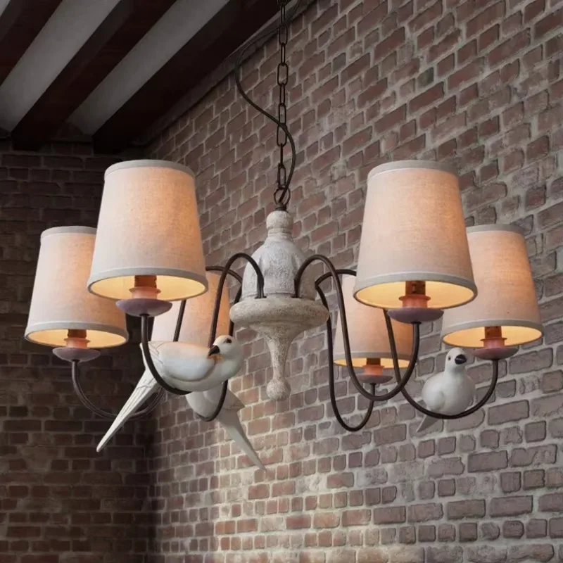 Designer lights, creative American country retro living room dining room lamps cafe three birds six chandeliers