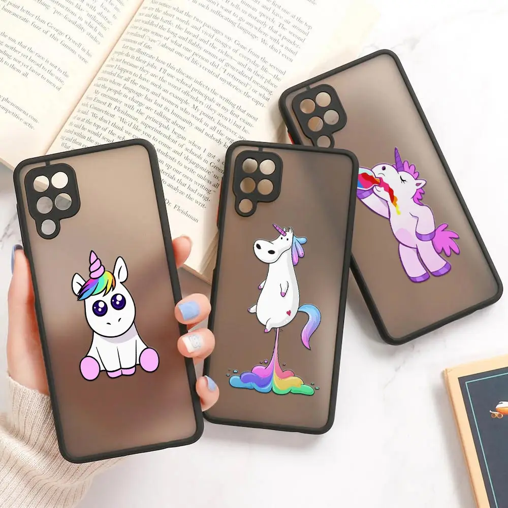 

Matte Case For Samsung Galaxy A02 A03 S A50 A70 A30 A40 A20 A7 2018 M30S M21 M51 M32 Note 20 Phone Cover Cartoon Funny Unicorns