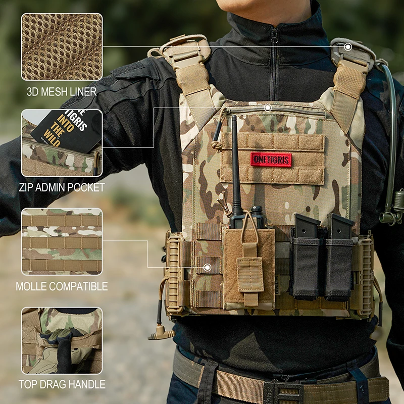 ONETIGRIS FYR Tactical Vest 500D Nylon Quick Release Adjustable Vest For 32-45 Inch Multifunction MOLLE Removable Hunting Vest