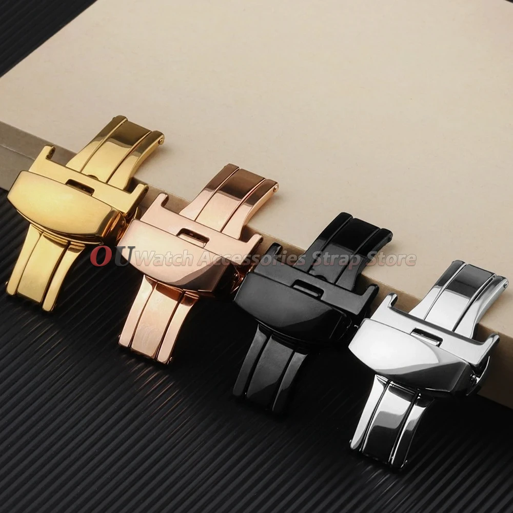 16mm 18mm 20mm 22mm Stainless Steel Polished Butterfly Buckle Watch Strap Metal Clasp Watch Band Accessories10mm 12mm 14mm 24mm image 2