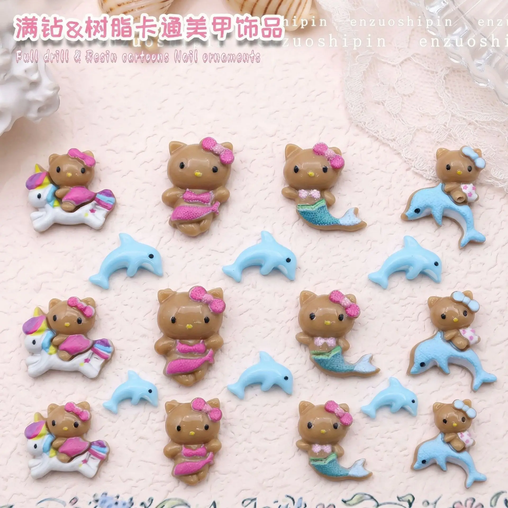 50pcs Kawaii Hello Kitty Beach Nail Charms for Summer DIY Manicures
