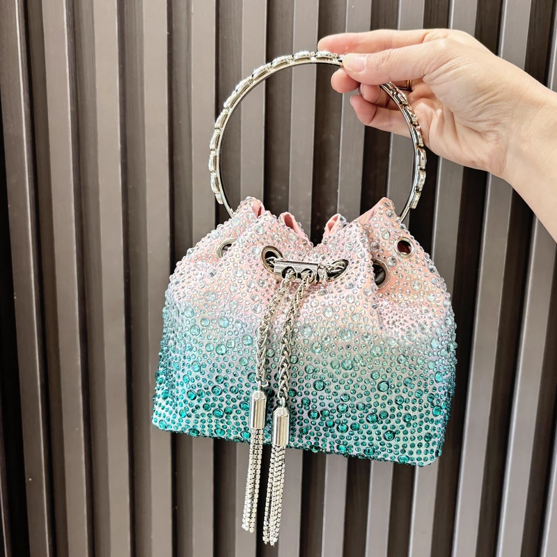 Bolsa de embreagem balde com strass cristal brilhante para noite — foto 5