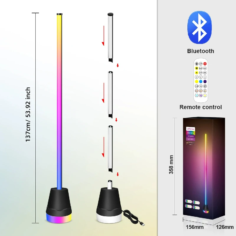 

2026 RGB Floor Lamp Bluetooth LED Standing Lamp Music Sync Colorful Atmosphere Light Gaming Room E-sports Home Decor New Product