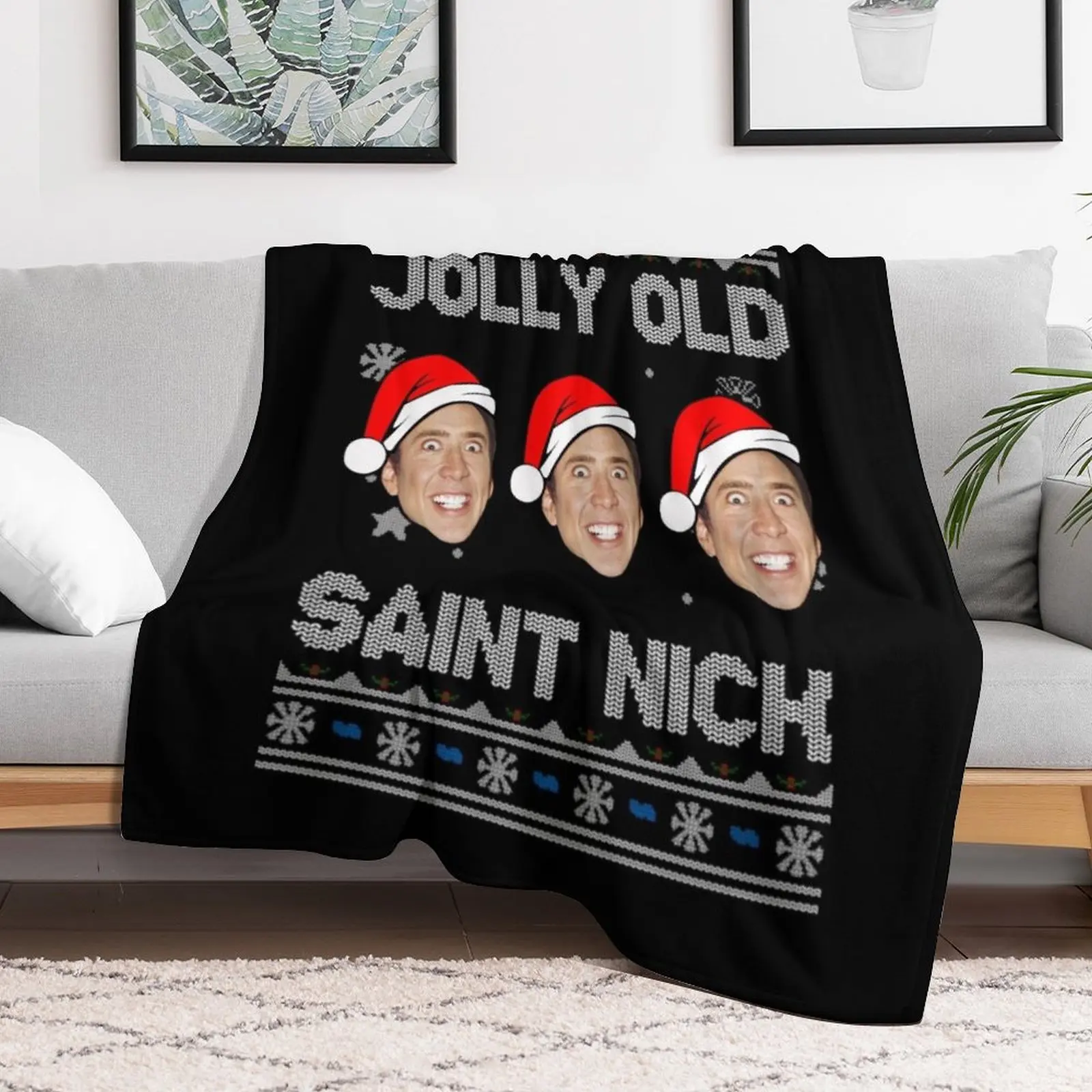 Jolly Old Saint Nick Nicolas Cage Christmas Throw Blanket heavy to sleep Furry Blankets