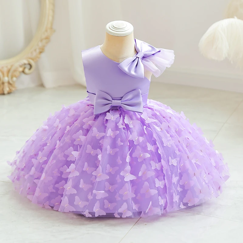 

M133 Girls' Dress Mesh Sequin Fluffy Skirt Raglan Small Flying Sleeve Bowtie Evening Flower Girl Iuxury Wedding Ceremony