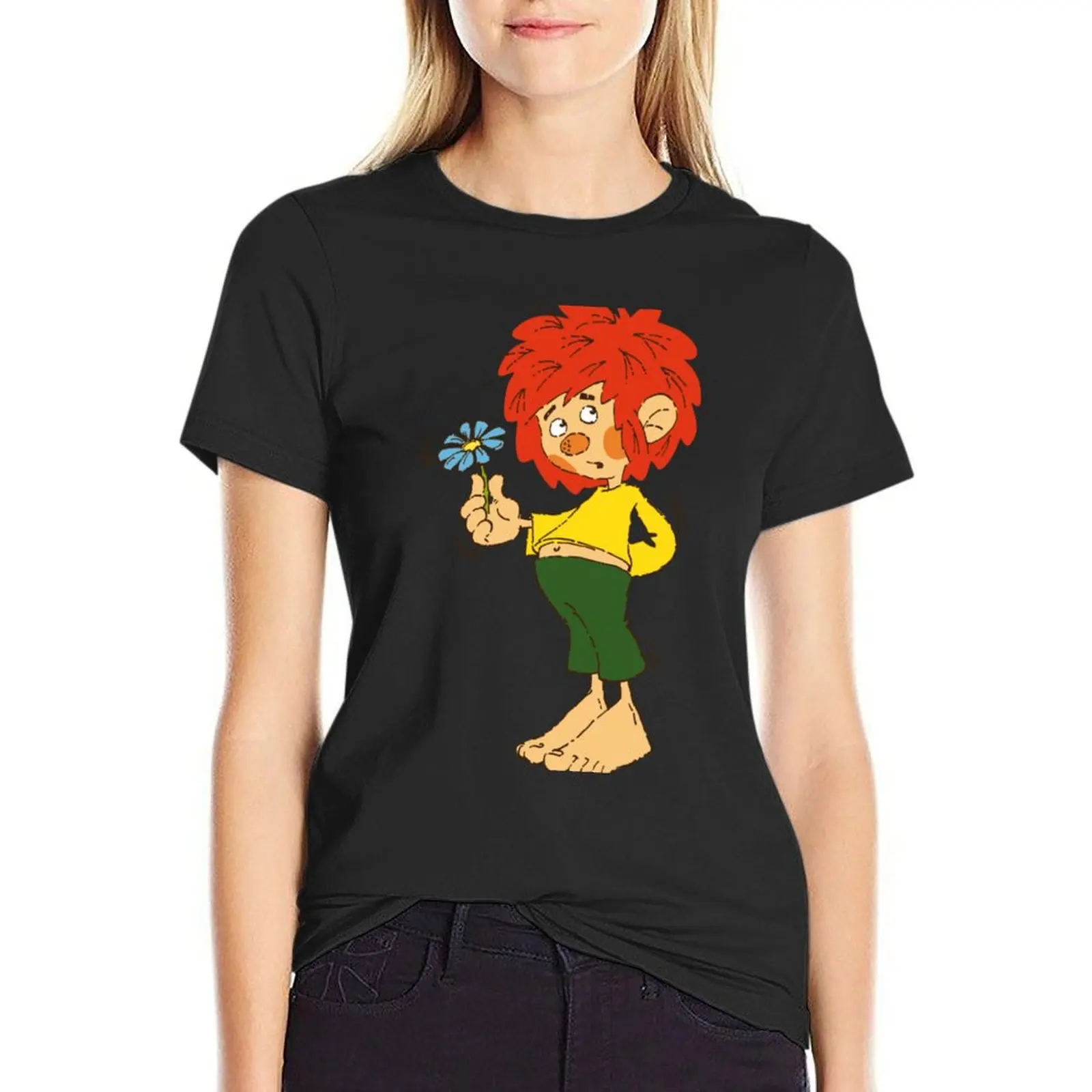 Pumuckl Blume T-Shirt Short sleeve tee quick drying funnys workout t shirts for Women