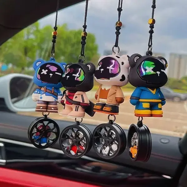 Cute Cool Bear Car Rear View Mirror Small Pendant Car Pendant Car Accessories Interior Adorns Creative Decor Ornament Decoration