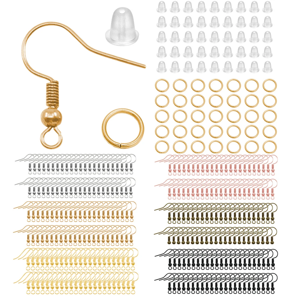 100/300pcs/lot Allergiás reakciót nem okozó Fülbevaló Horgolótű készlet mix-color Fül wires Barackfa Horog nyitva Ugrás gyűrűk earplugs számára DIY ékszer Gyártás