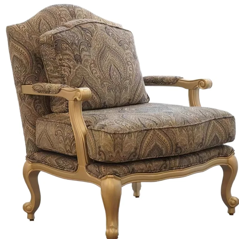 

American retro light luxury sofa chair fabric small apartment high-end living room French villa solid wood leisure chair pedal