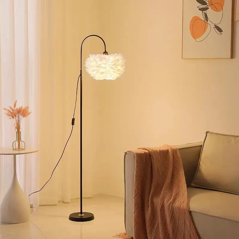 Simple Modern Feather Led Floor Lamps for Sofa Side Standing Lamp Living Room Teenage Girl Bedroom Bedside Ambient Lighting