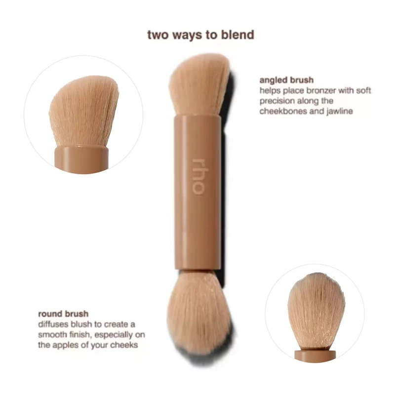 Dual Ended Makeup Brush Double Sided Angled Round Brush For Bronzer Blush Contour Soft Rhode Synthetic Bristles Cosmetic Tool