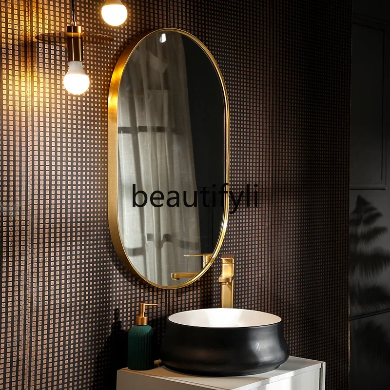 

Wall-mounted bathroom washstand wall-mounted European custom Nordic dressing oval mirror