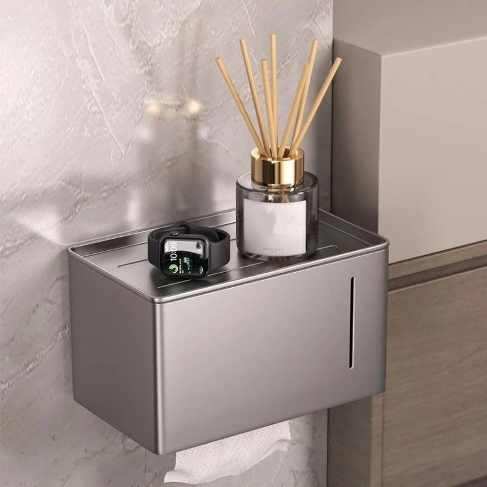 Wall-Mounted Toilet Paper Holder Waterproof Non Perforated Bathroom Tissue Rack High Quality Metal Tissue Storage Case Hotel view 4