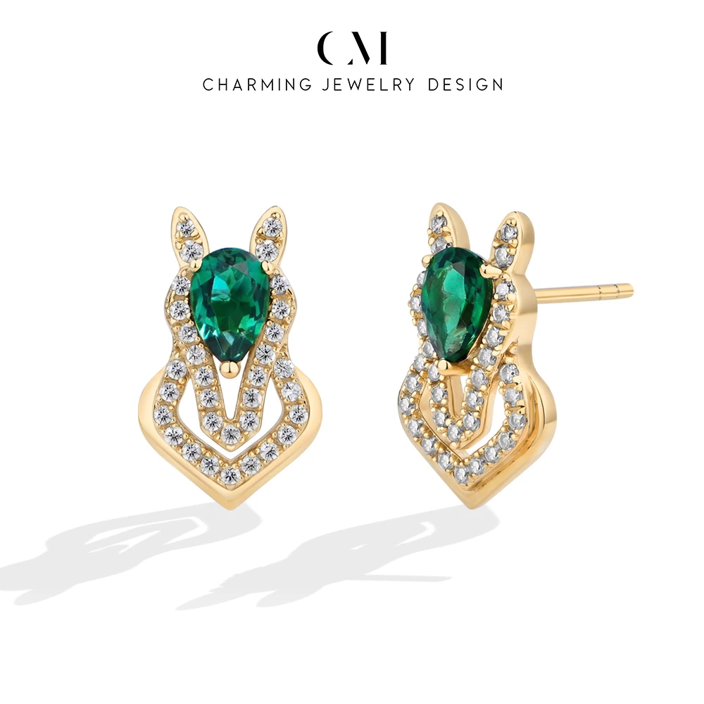 CHARMING 2026 New Fashion Horse Lab Emerald Moissanite Earrings 925 Sterling Silver for Women Dinner Party Gifts Wedding Jewelry