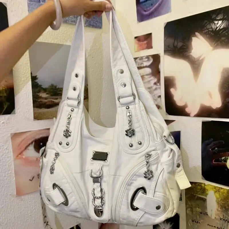 Trendy Women Vintage Chain Handbags All Match Office Lady Simple Fashion Underarm Bag Casual Y2k Aesthetic Zipper Shoulder Bags