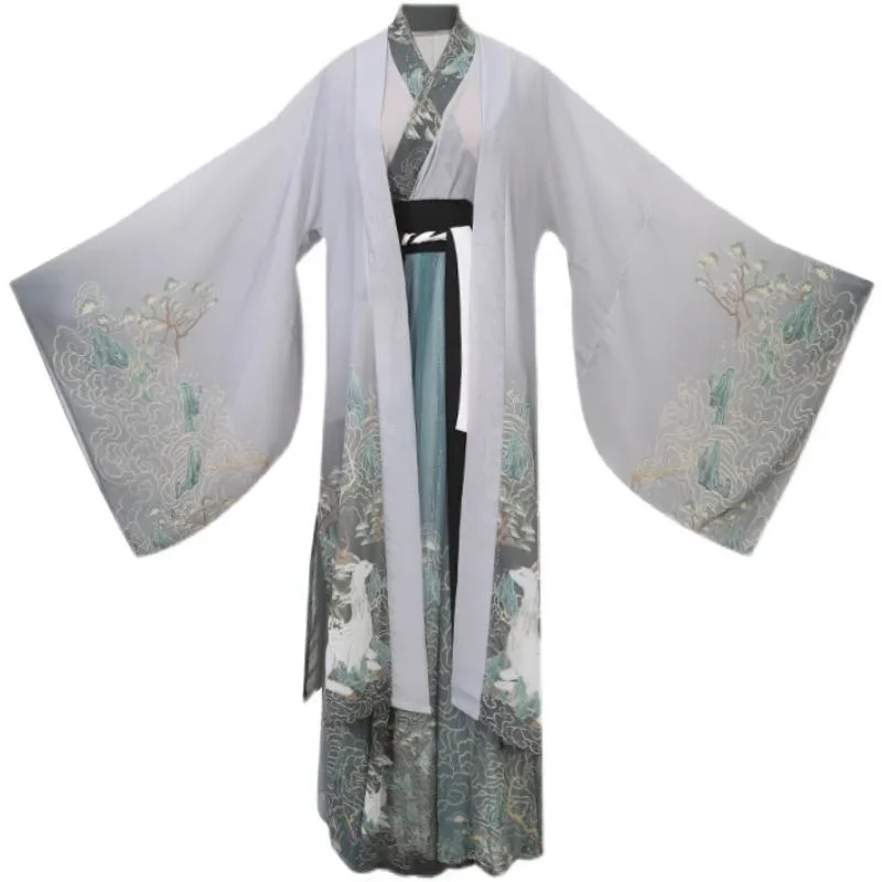 Hanfu Wei Jin Cross-collar Waist Big-sleeved Shirt Fresh and Elegant Fairy Student Chinese Style Hanfu Unisex Couple