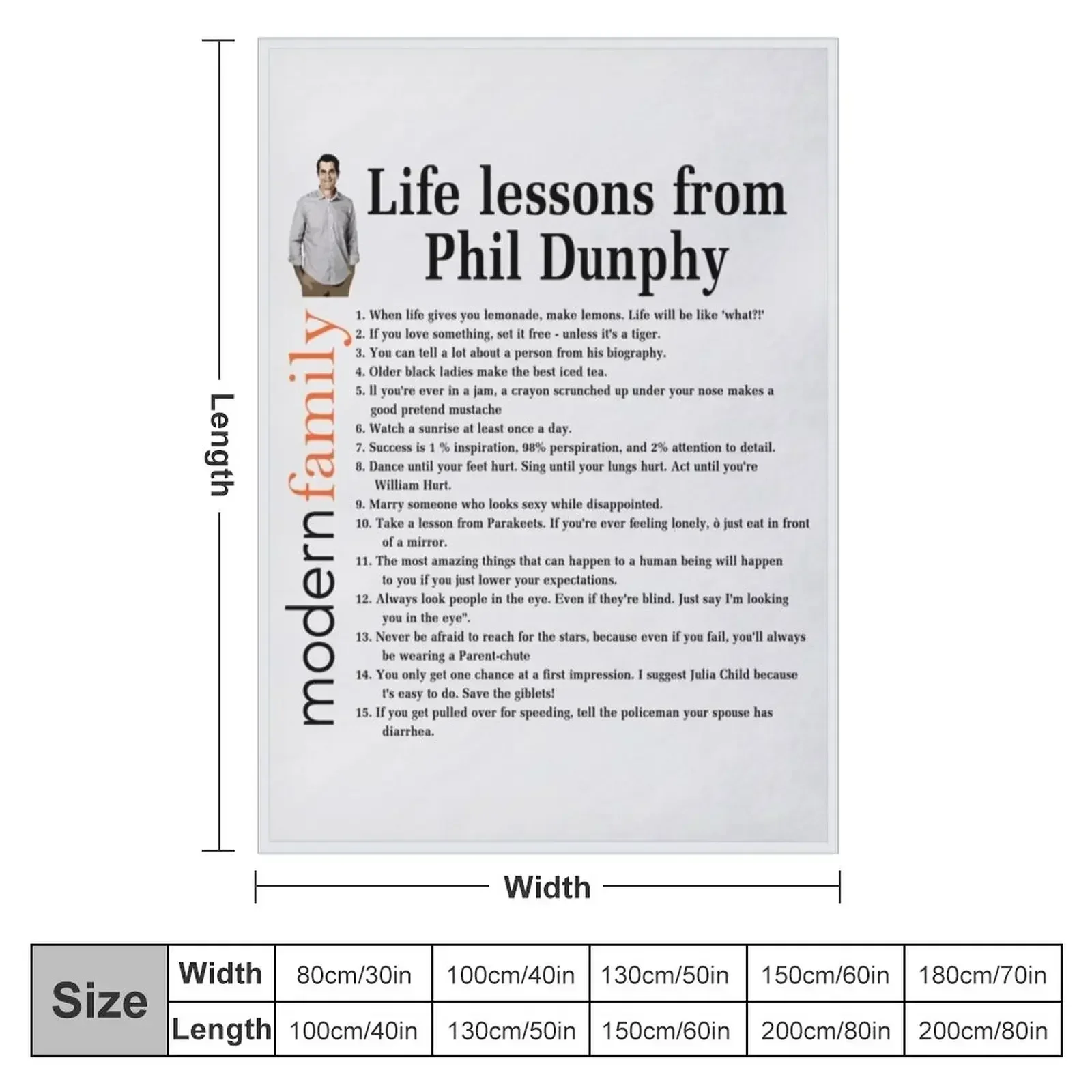 Life Lessons From Phil Dunphy Modern Family Films Sitcom Movie Cameron Tucker Alex Dunphy Gift Graph Throw Blanket