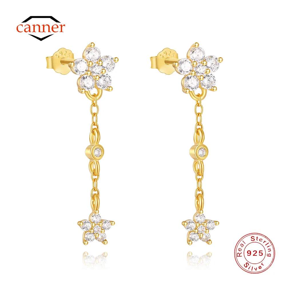 

CANNER Long Tassel Pentagonal Flower Simple Zircon 925 Sterling Silver Drop Earrings For Women Ins Minimalism Earrings Jewelry