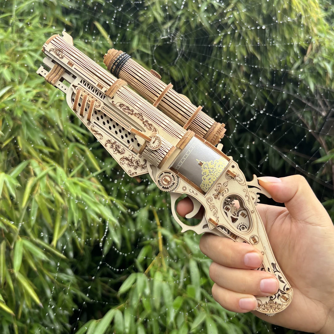 DIY Handgun Model 3D Puzzle Wooden Miniature Building Kit Punk Hitter Mechanical Gear Jigsaw Puzzle for Children Birthday Gifts