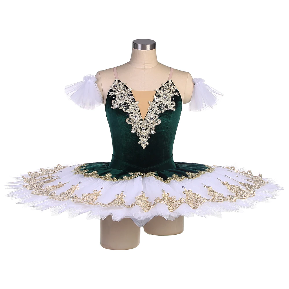 Dance Favourite Ballet Tutus BLL556 Green Velvet Bodice Pre-professional Ballet Tutu with Gold Trims