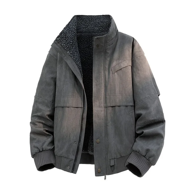 

Thickened Lamb Velvet Stand Collar Cotton Jacket Men's Youth Warm Cold Resistant Fashionable Coat Style Cotton Clothing