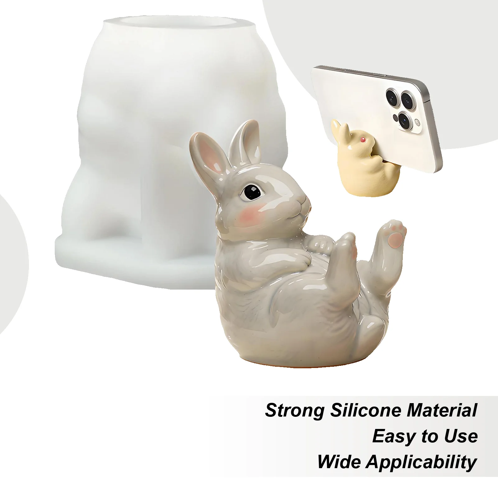 Candle Molds Silicone 3D Rabbit Silicone Mould Smartphone Stand Mold For Making Soap Resin Craft Candle Wax Clay Home Easter