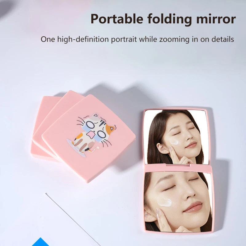 Miroir de Maquillage Pliable et Portable avec Chat à la Mode, Outil Double Face pour Fille, Accessoire Cosmétique de Voyage, Cadeau