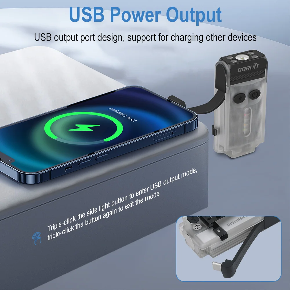 BORUiT V30 EDC LED Flashlight Keychain Power bank UV Magnetic Beep Clip USB-C Rechargeable Camping Fishing Torch Alarm Emergency