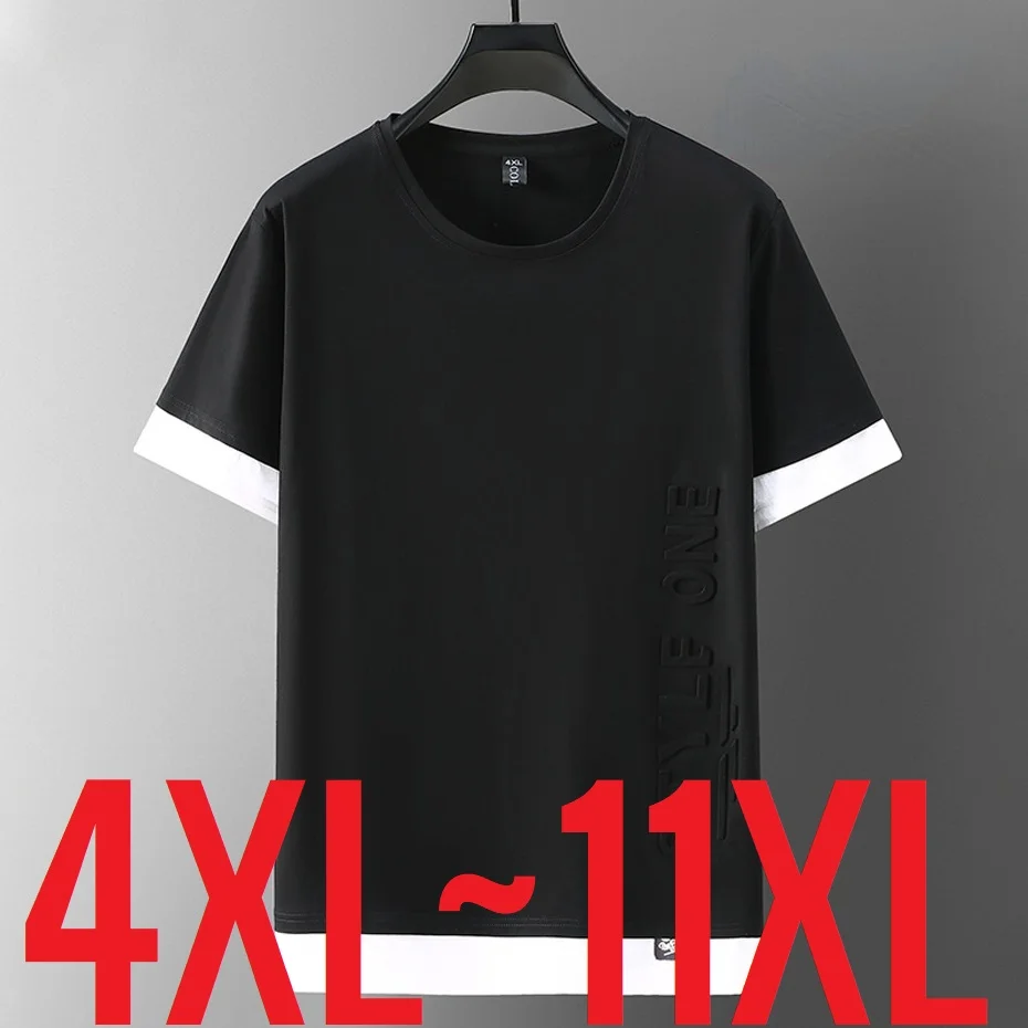 2024 Large Size Men\'s T Shirt O Neck Short Sleeve Tshirt Men Summer Cotton Casual T-shirt Male Top Big Size Plus 10XL 11XL Black