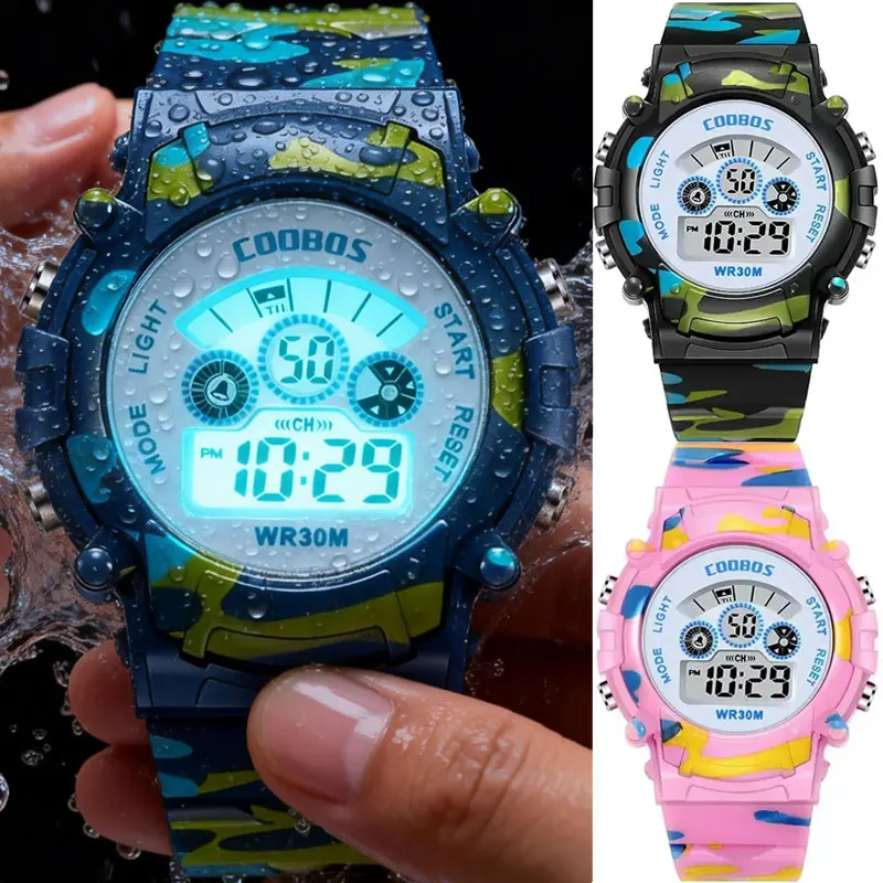 

Новые военные часы для детей, мальчиков и девочек, спортивные цифровые детские часы с будильником, датой, светящимся циферблатом, водонепроницаемые часы, электронные часы для школьников