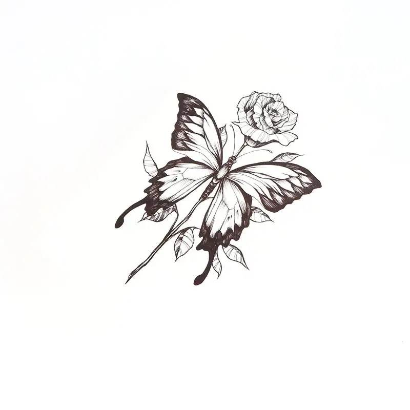

1 Sheet Waterproof Butterfly Rose Temporary Tattoo Stickers Realistic Black White Body Art 15-Day Long-Lasting