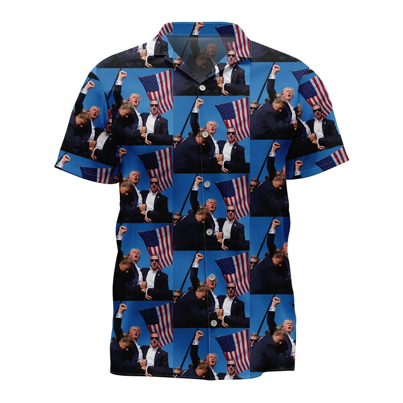 Custom USA Donald Trump 3D Print America Flag Shirt For Men Clothes USA Presidential Election Graphic Short Sleeve Lapel Blouse