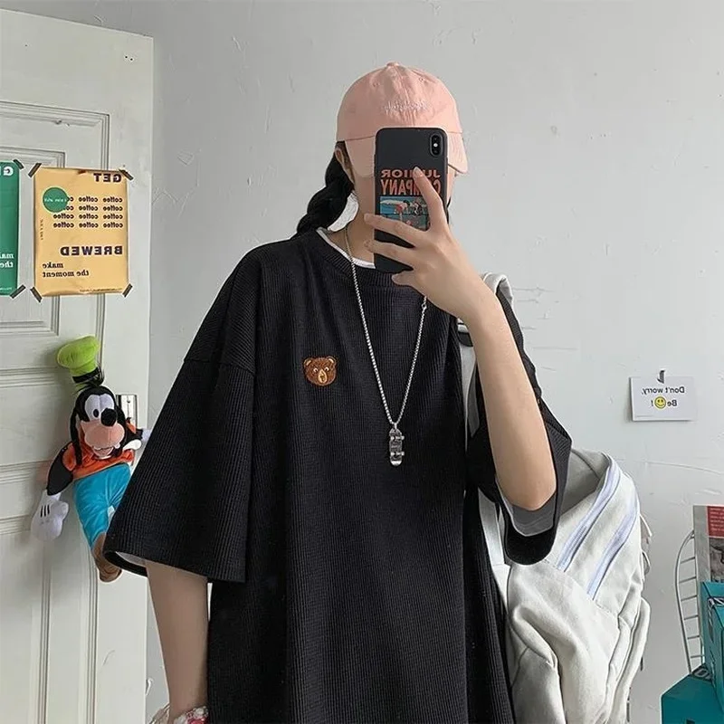 Short Sleeve T-shirts O-neck Embroidery Print Tshirts Design Baggy Summer Ulzzang Couples Hot Sale High Quality Harajuku Tees