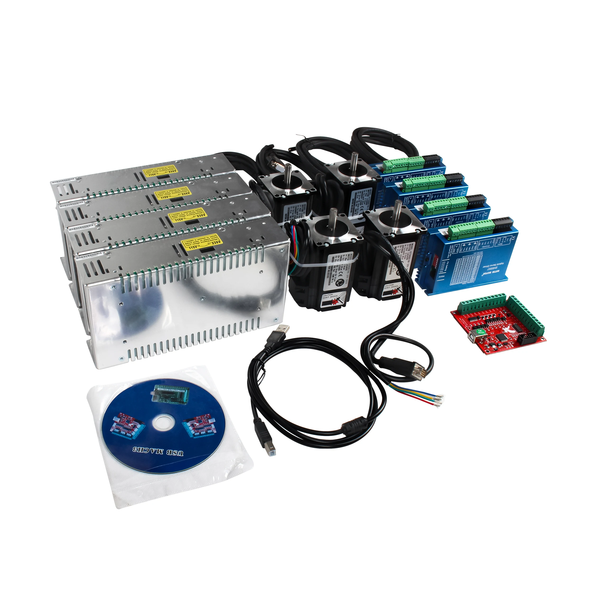 【ضريبة القيمة المضافة المجانية في الاتحاد الأوروبي】 مجموعات CNC 4 محاور Motion Mach3 Nema23 2N.m محرك سيرفو بحلقة مغلقة L88mm، محرك سيرفو هجين ثنائي الطور بقوة 350 وات 36 فولت