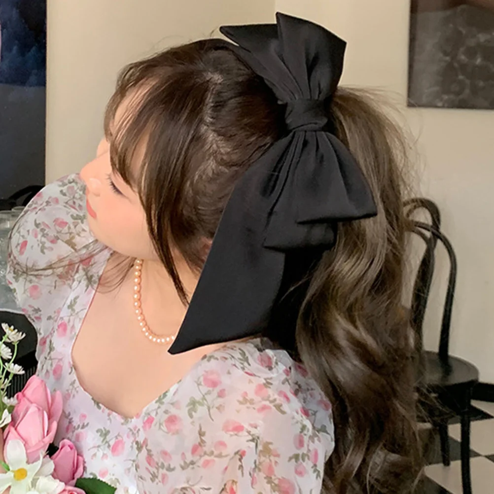 مشبك من الساتان، مشبك على شكل فيونكة كبيرة للنساء، شريط سميك أنيق، إكسسوارات للشعر للفتيات، أقواس للنساء #3