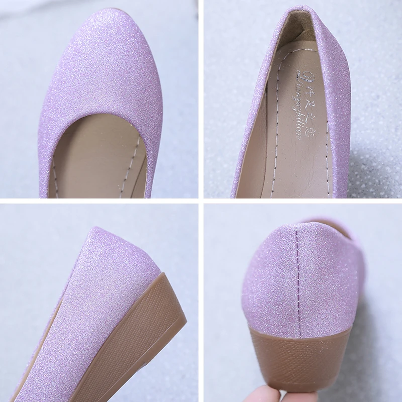 Rimocy Purple Wedges Pumps Women Shining Slip-on Soft Bottom Party Shoes Woman Light Sexy Pointed Toe Bling Shoes for Female