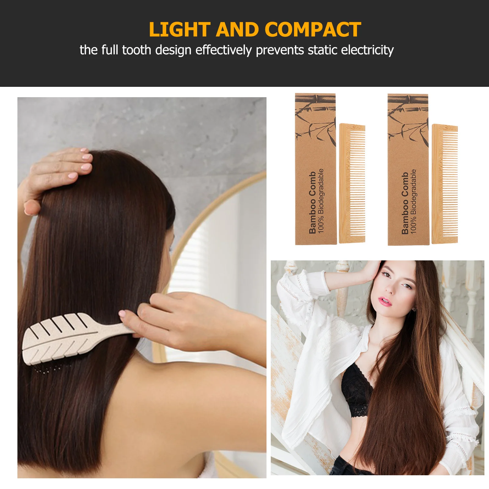 

10Sets Wooden Hair Combs Anti-Static Full Tooth Fine Detangling Natural Wood Comb Portable Case for Travel Hotel