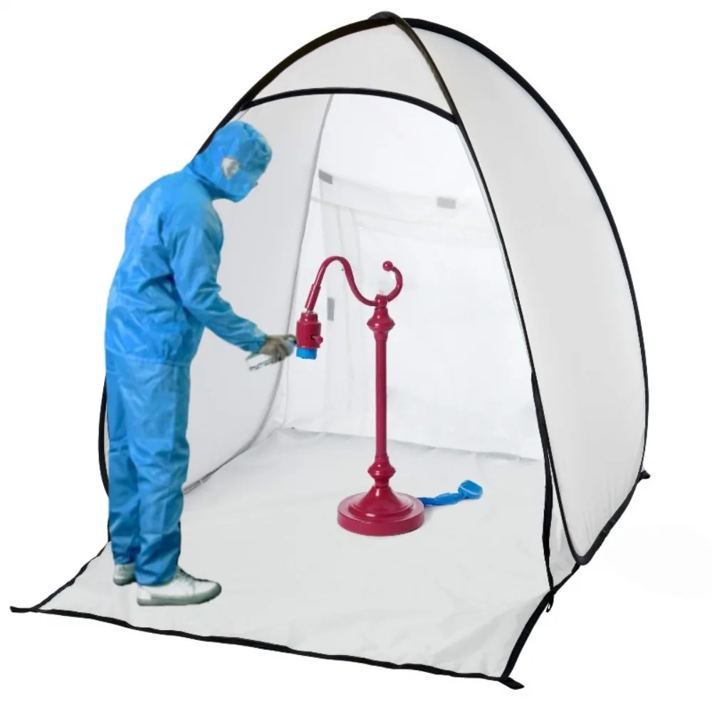 

Portable paint booth tent with built-in floor and mesh screen - large paint station, ground stakes, easy to install