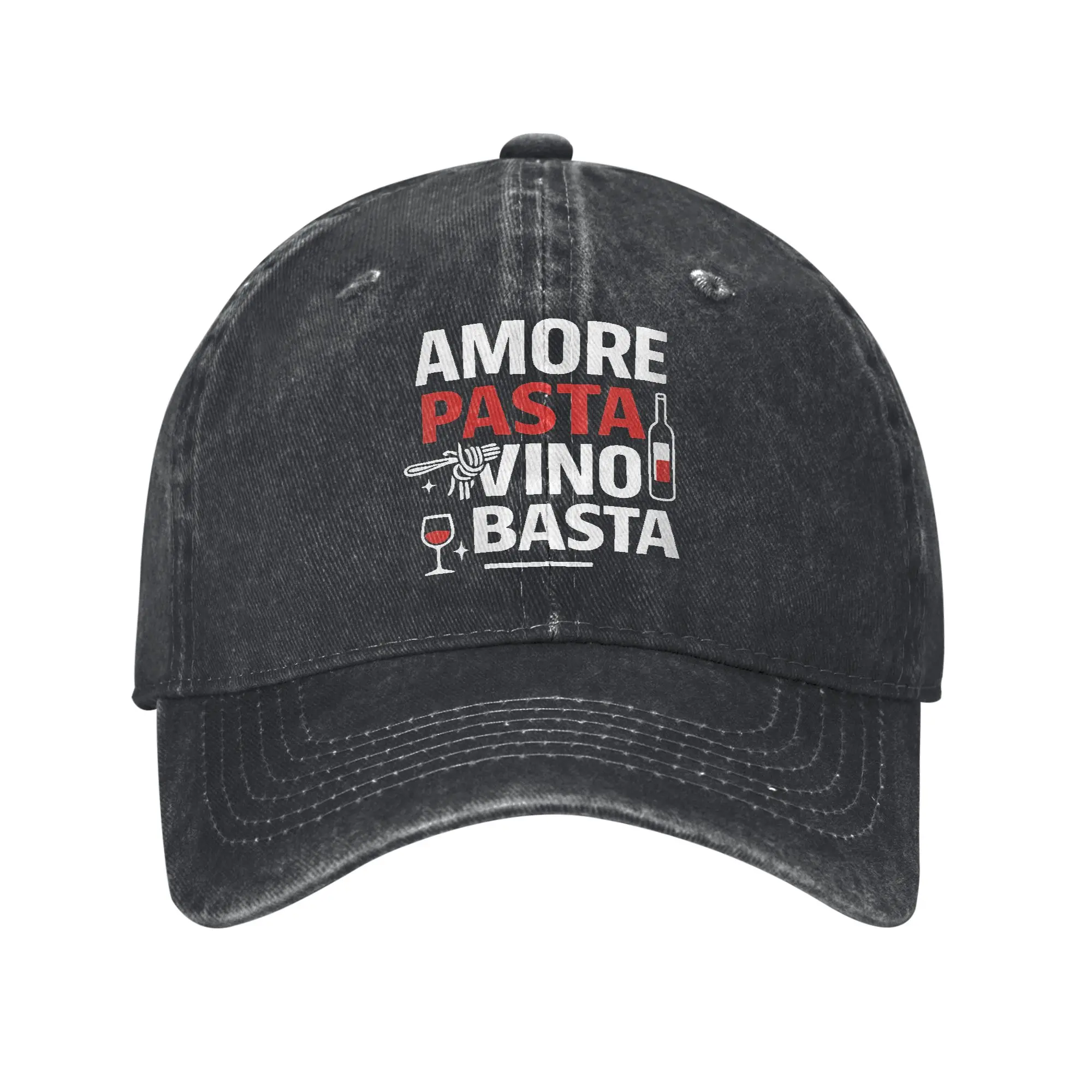 Amore Pasta Vino e Basta Humour Men Women Baseball Cap Italien Nourriture Distressed Washed Hats Outdoor Adjustable Fit Snapback