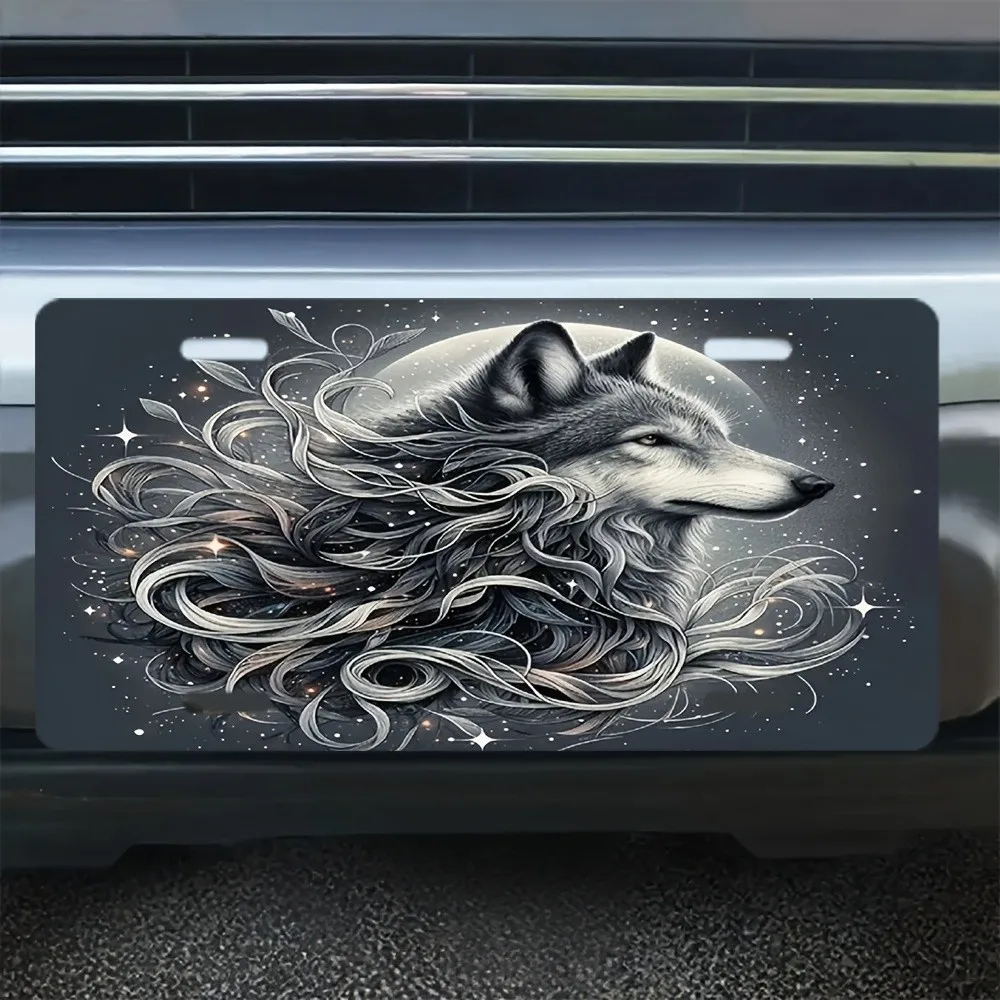 Mystical Wolf Northern Lights Aluminum License Plate Decoration for Car Truck House Interior Exterior