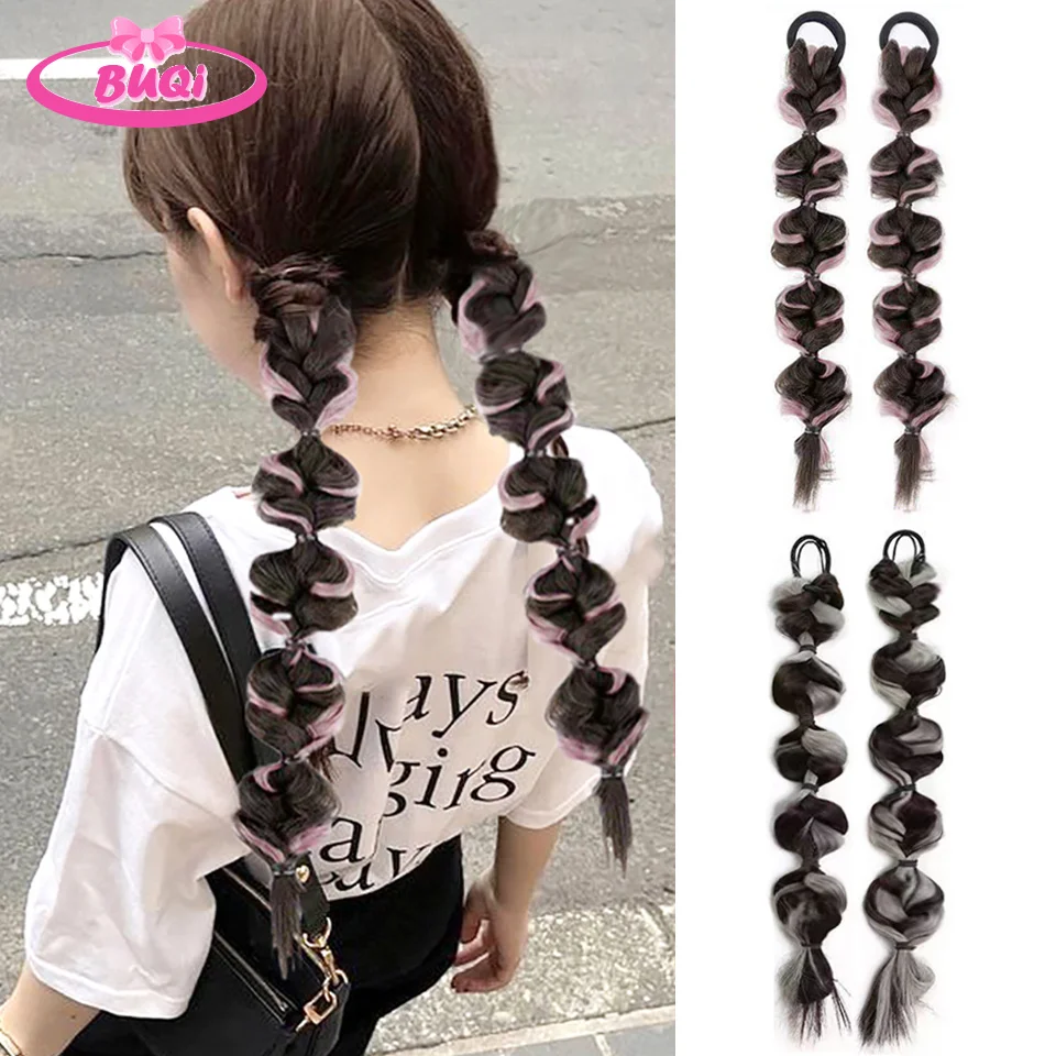 BUQI Synthetic Drawstraing Ponytail Extension Rubber Band Braided Twis Braid Hair Accessories Fake False Ponytails For Women