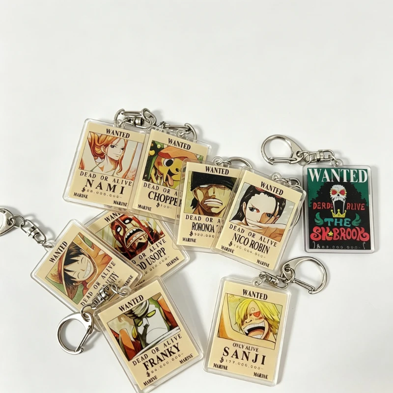 One Piece Wanted-Poster Cartoon Niedlicher Acryl-Schlüsselanhänger Anime Studenten-Rucksack-Anhänger Anime-Merchandise Großhandel