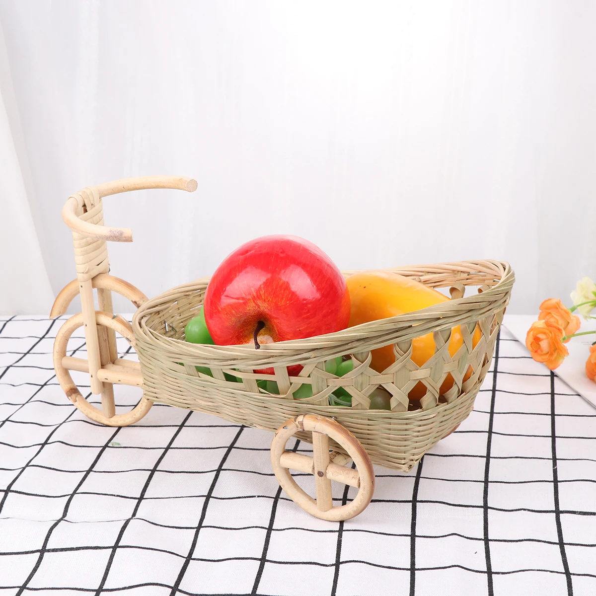 

1pc Creative Tricycle Shape Bamboo Woven Food Serving Basket Handmade Storage Holder for Kitchen Living Room Premium