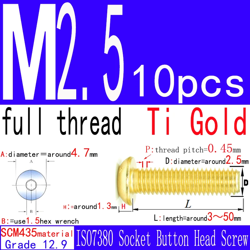 M2.5 ISO7380 12.9 Grade Hex Socket Button Head Screws Alloy Steel Fasteners for Model Car & Industry