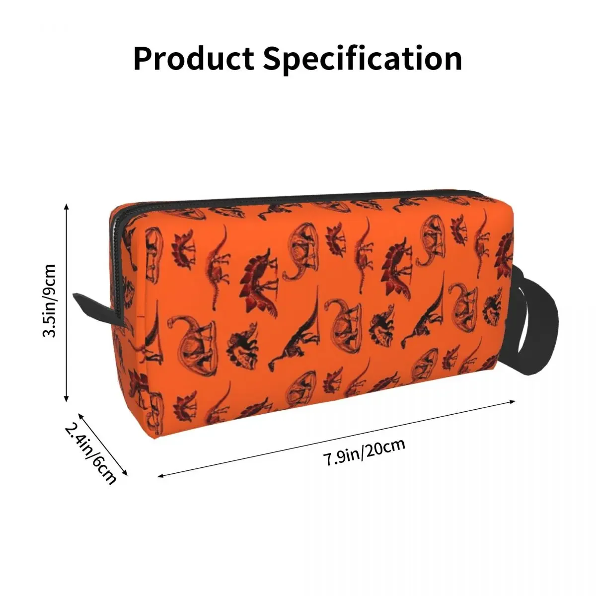 Vintage Museum Dinosaurs Black And Orange Makeup Bag Cosmetic Dopp Kit Toiletry Cosmetic Bag for Women Beauty Travel Pencil Case