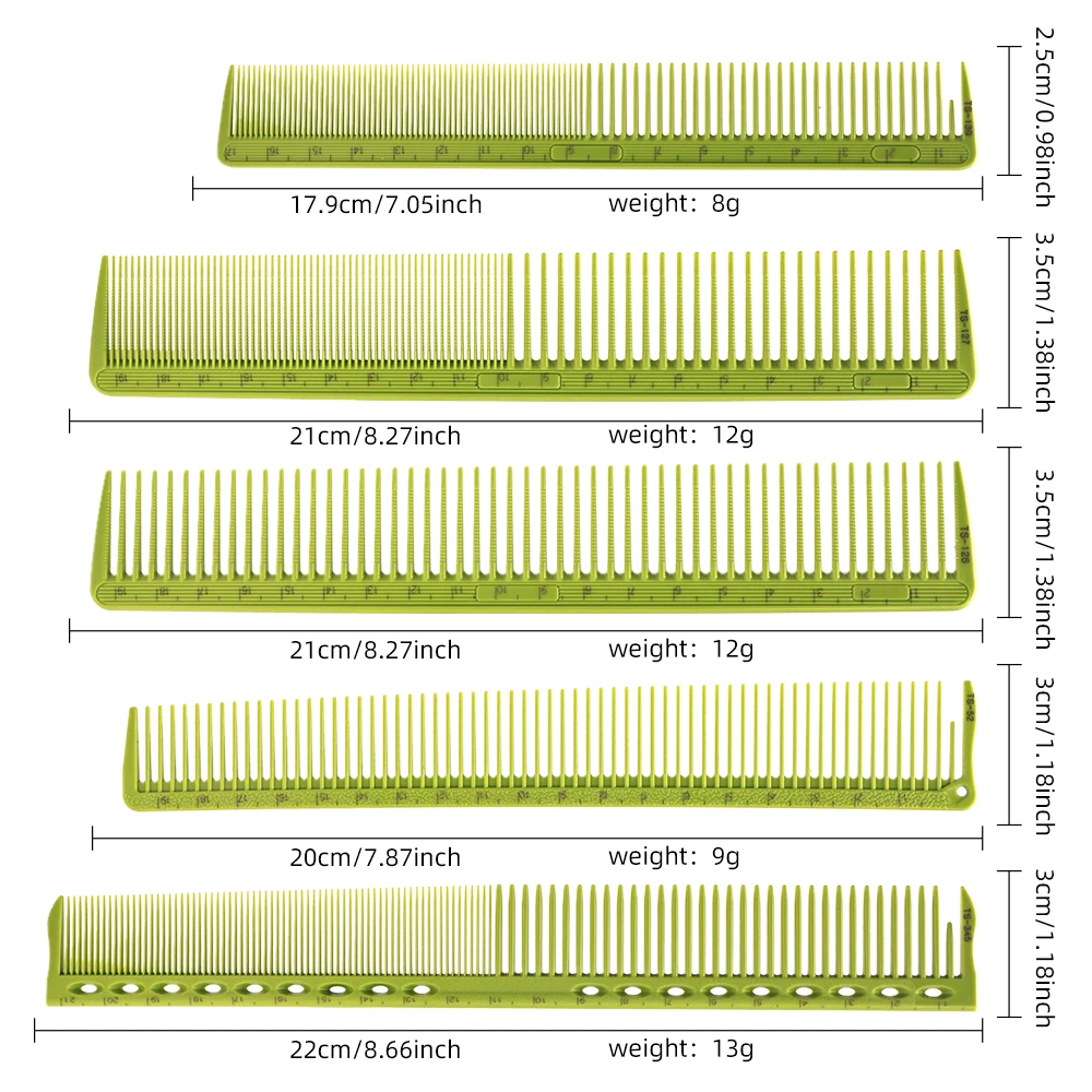 9pcs/lot Green Makeup Comb Set Styling Hairdressing Comb In 9 Designs Barber Training Tail Comb Salon Studio HairCut Comb