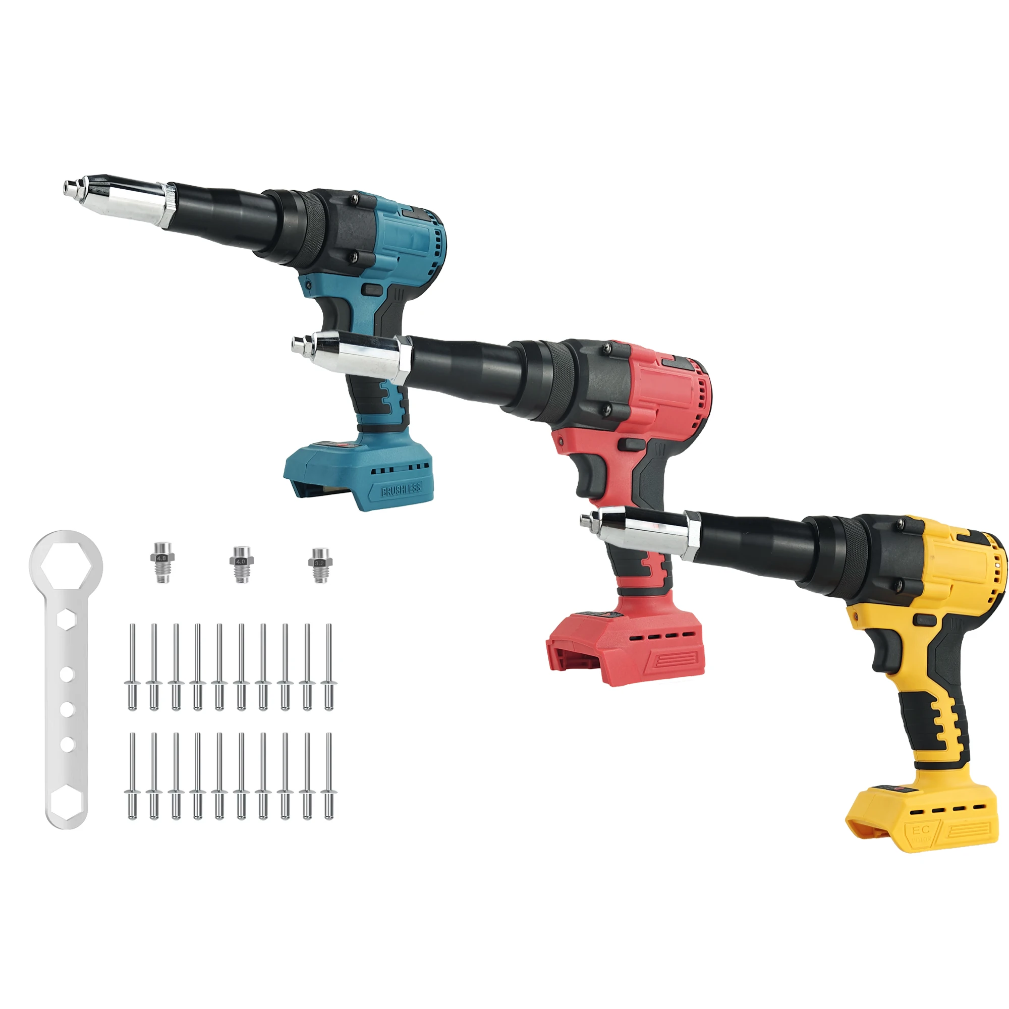 Brushless Electric Rivet Gun 2.4mm-4.8mm Automatic Riveter Rivet Hand Tool with LED Light (Batteries not included)