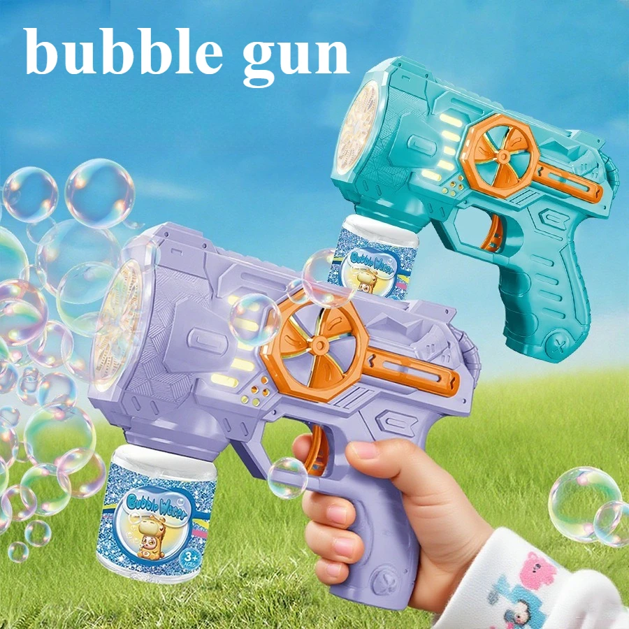 Pistola de bolhas infantil, máquina sopradora de bolhas portátil totalmente automática sem vazamento, brinquedo ao ar livre