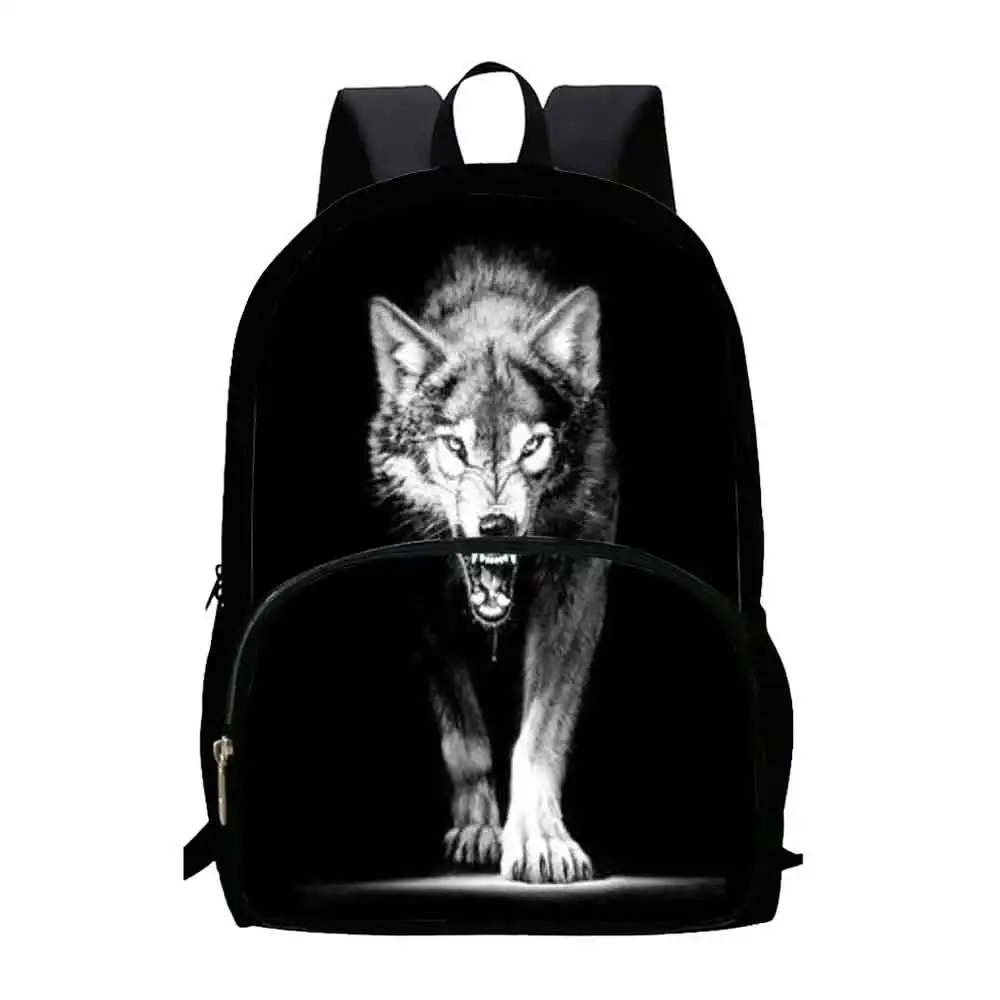 Mochila escolar con estampado de animales para niños, bolsa con patrón de Lobo, personalizada, de gran capacidad, con texto y logotipo