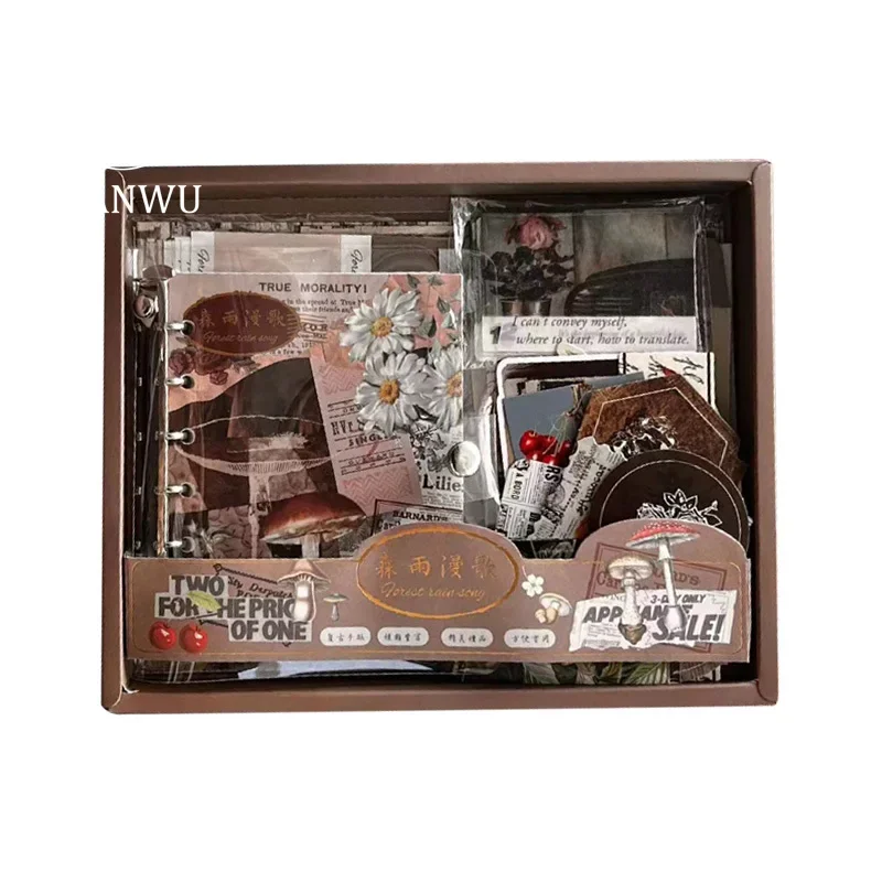 JIANWU 155 Pcs/set Vintage Loose-leaf Book Material Decor Gift Box Set Creative DIY Journal Collage Stationery